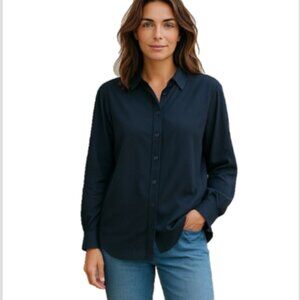 Denim & Co Women Shirt Sz L Black Button Up Long Sleeve Collared Lightweight EUC
